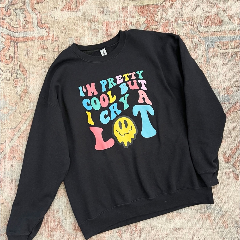Gildan Black Sweatshirt with Playful Graphic Design